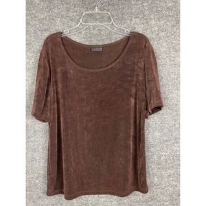 Citiknit Liquid Knit Top Womens Small Brown Excellent Scoop Neck Short Sleeve